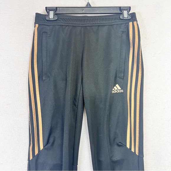 Adidas Womens Tiro 17 Black Tapered Training Pants Sz XS Gold Stripe Track Zip - Picture 3 of 12
